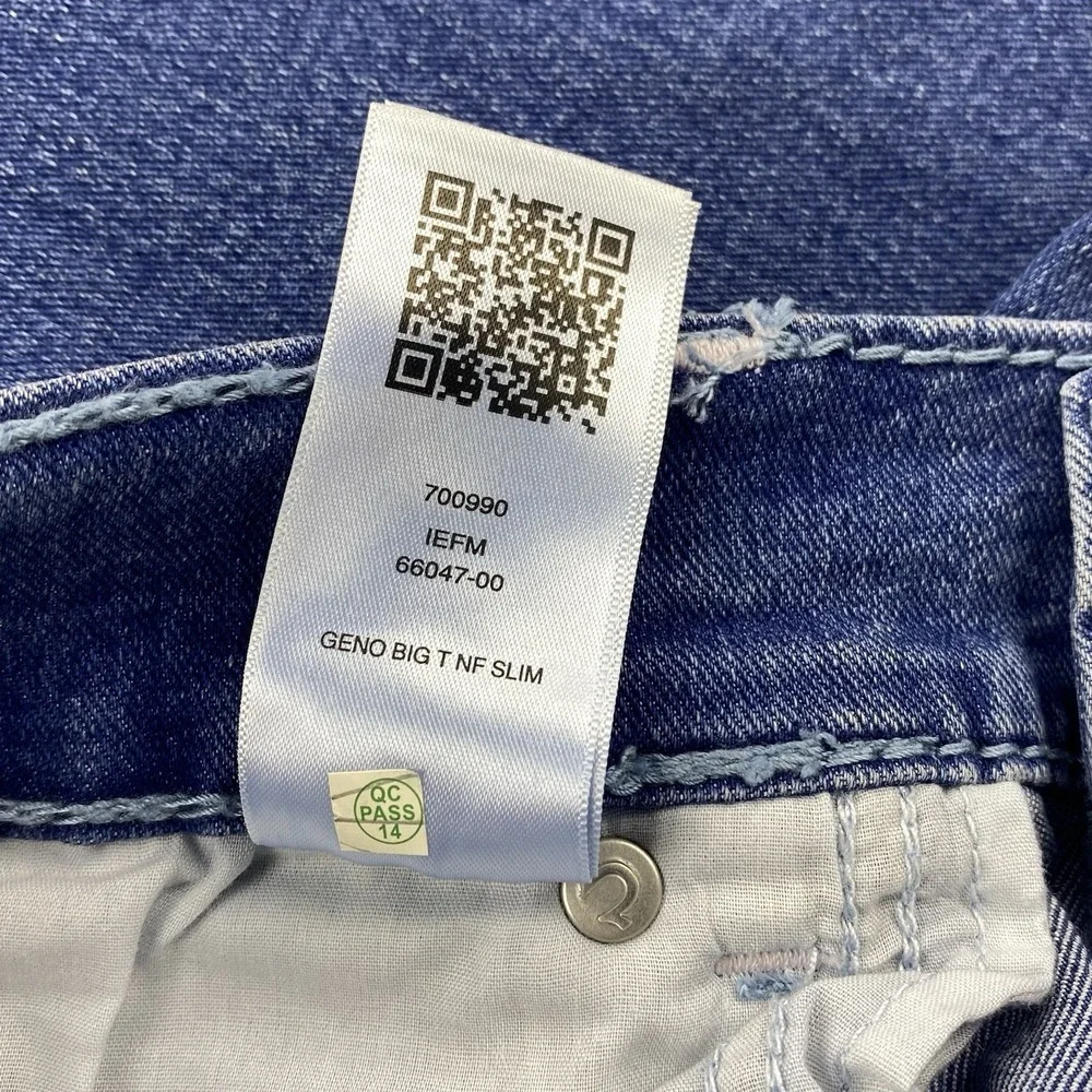 True Religion Geno Relaxed Slim Jeans Mens 38 Blue Denim Big T Stitch Y2K